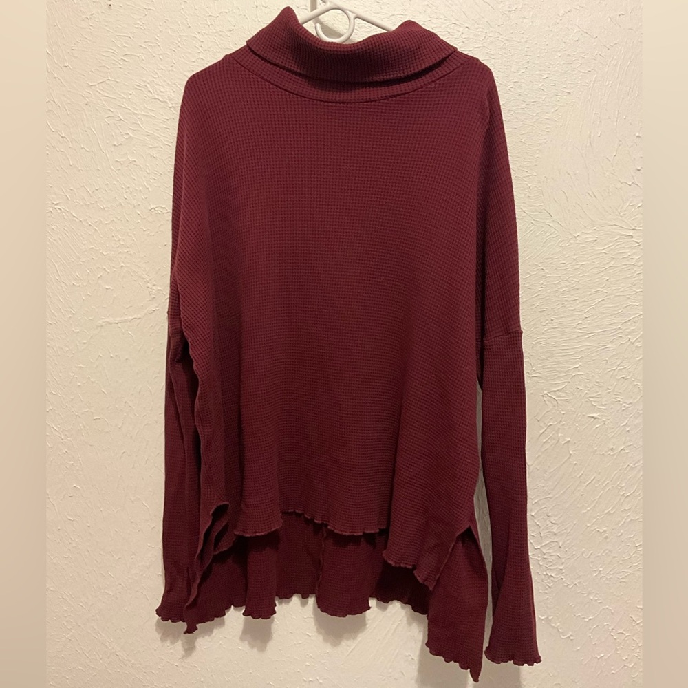 Groceries Apparel Org Cotton Burgundy Turtleneck Oversized Sweater Made in USA